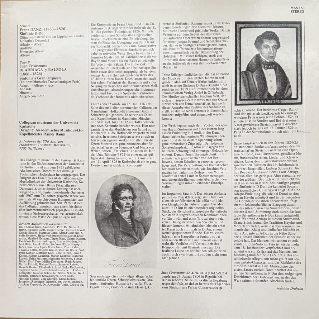 Collegium Musicum der Universität Karlsruhe - Dirigent: Rainer Baum - Danzi: Sinfonie D-Dur - Arriaga: Sinfonia Gran Orquestra