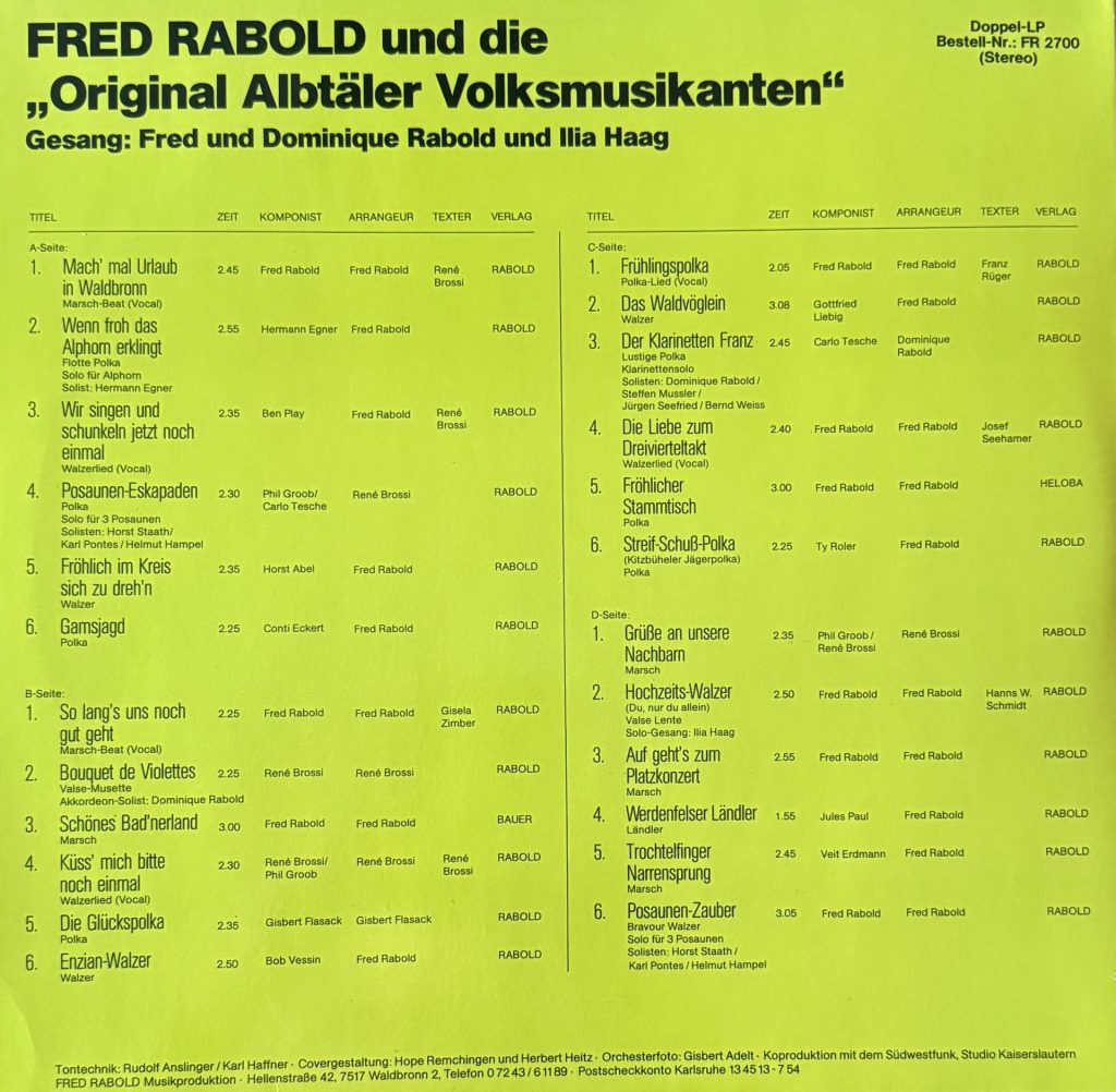 "Mach mal Urlaub in Waldbronn" - Fred Rabold und seine Original Albtäler