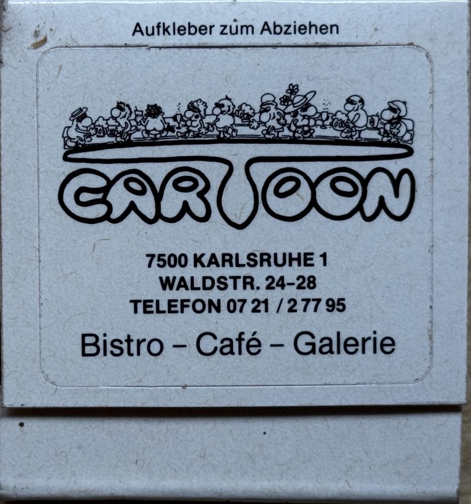 Cartoon, Waldstraße 24-28, Karlsruhe Streihholzheft, Rückseite