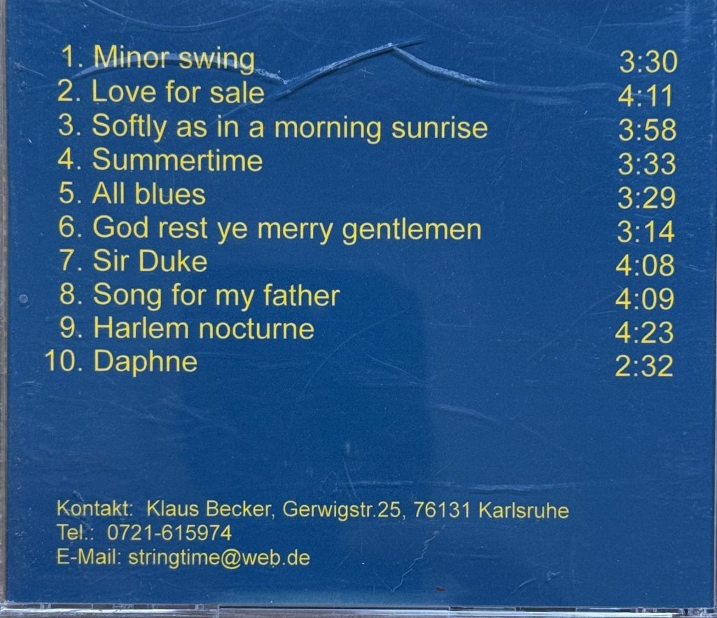 Stringtime - STRINGTIME . Herbert Gärtner (vn) . Klaus Becker (g) . Matthias Hettel (g) . Holger Tress (b) CD - Rückseite