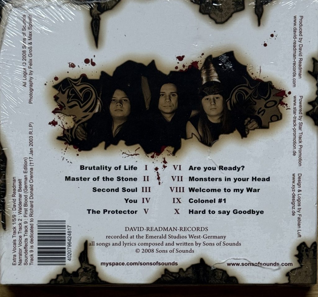 Sons of Sound - Brutality of LIfe (CD) RÜckseite mit Tracklist