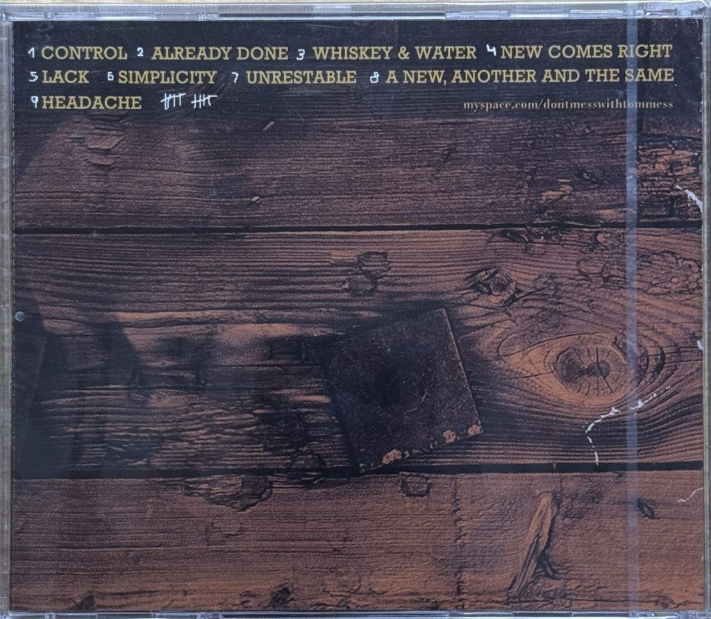 Tom Mess - Vice Love - CD -Rückseite mit Tracklisting