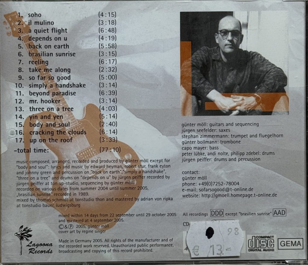 Günter Möll - So-far-so-good CD (mit Jürgen Seefelder-Stephan Zimmermann-Günter Bollmann - Capo Mayer - Peter Lübke - Jürgen Pfeiffer - Andi Nolte - Philipp Zdebel)Rückseite mit Tracklisting