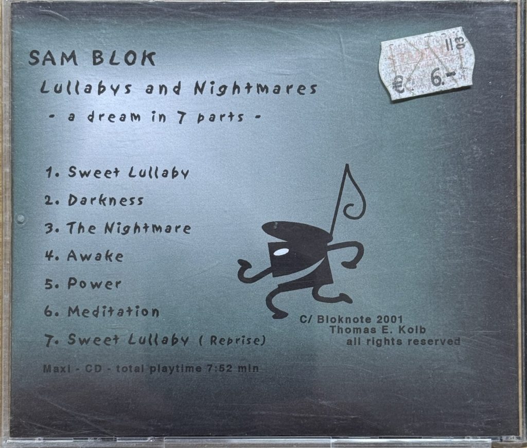 Sam Blok - Lullabys and Nightmares (Maxi-CD) Rückseite mit Tracklisting / Bloknote 2001 Thomas E. Kolb