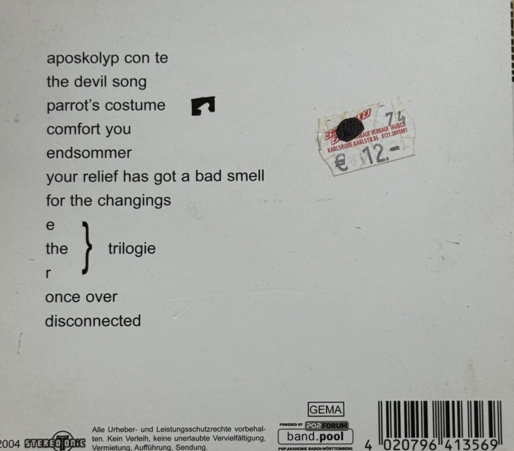 Ether & Sharks - Alarm CD Rückseite mit Tracklisting