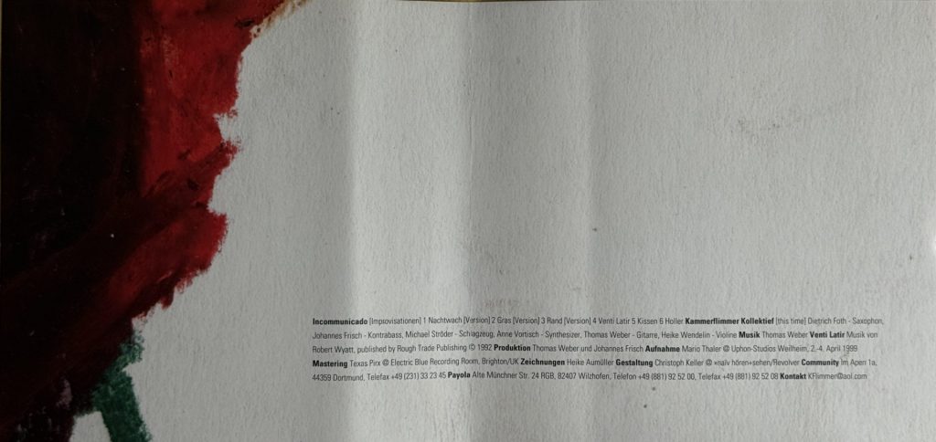 Kammerflimmern Kollektiv - Incommunicado CD Inlay mit Tracklisting
