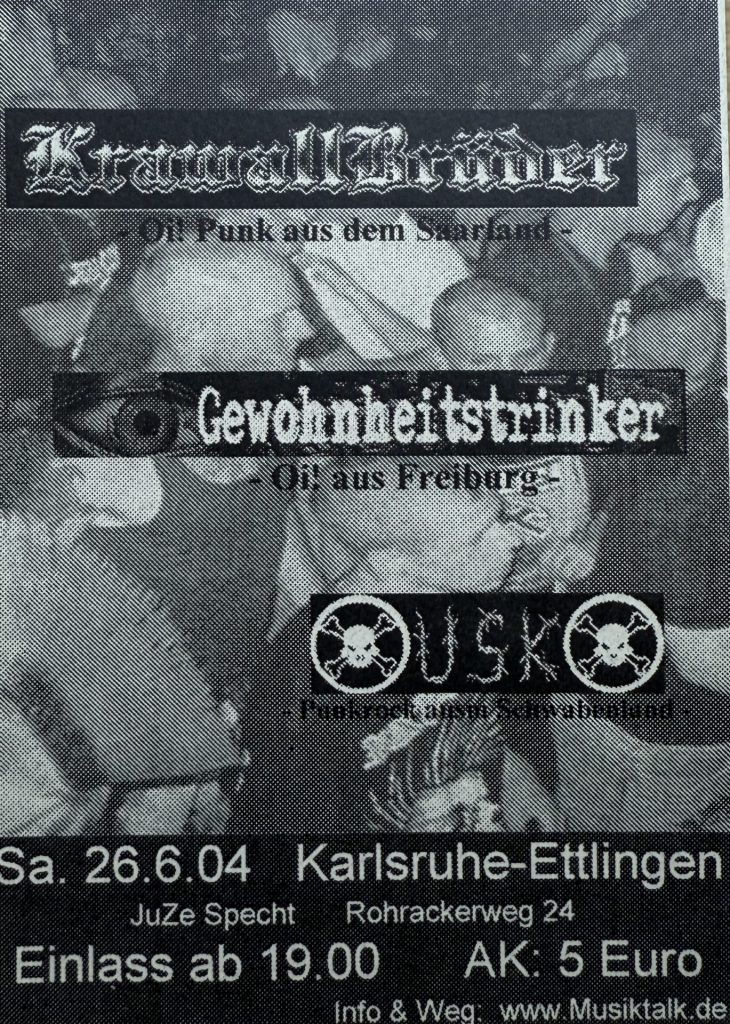 Jugendzentrum Specht, Karlsruhe-Ettlingen 26.06.2004 Rohrackerweg 24 Konzert mit KrawallBrüder, Gewohnheitstrinker, USK