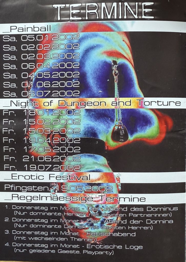Kulturuine, Karlsruhe, Exotische Events von Januar bis Juli 2001, Painball und The Night of Dungeon & Torture (Klappseite 1)