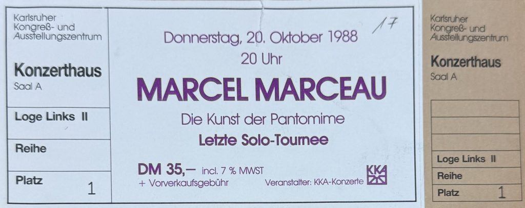 Marcel Marceau - Die Kunst der Pantomime (letzte Solo-Tournee) im Karlsruher Kongreß- und Austellungszentrum im Konzerthaus Saal A am 20 Oktober 1988