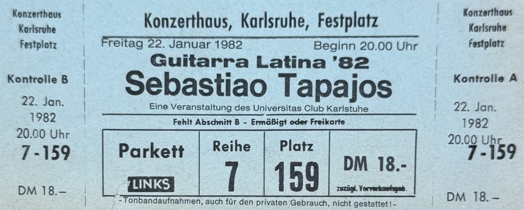 Guitarra Latina '82 Sebastiao Tapajos (Veranstlatung des Universitas Club Karlsruhe) am Freitag, den 22.Januar 1982 im Konzerthaus Karlsruhe