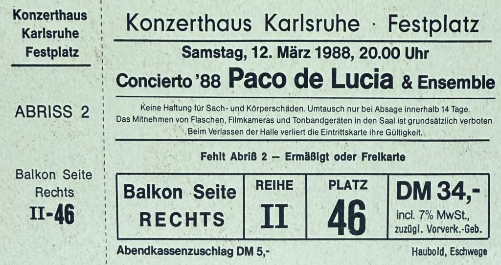 Paco de Lucia  & Ensemble (Concierto '88) im Konzerthaus Karlsruhe am 12 März 1988 um 20:00