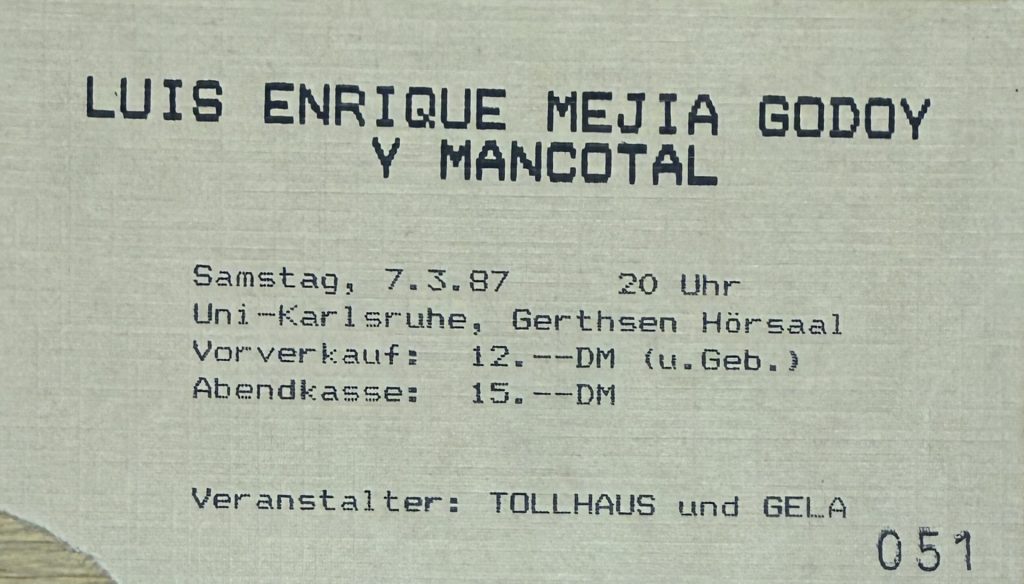 Elena Ledda (Sardinien) Eintrittskarte aus dem Jubez Karlsruhe, leider nicht näher gekennzeichnet, aber am 13 November 1989 