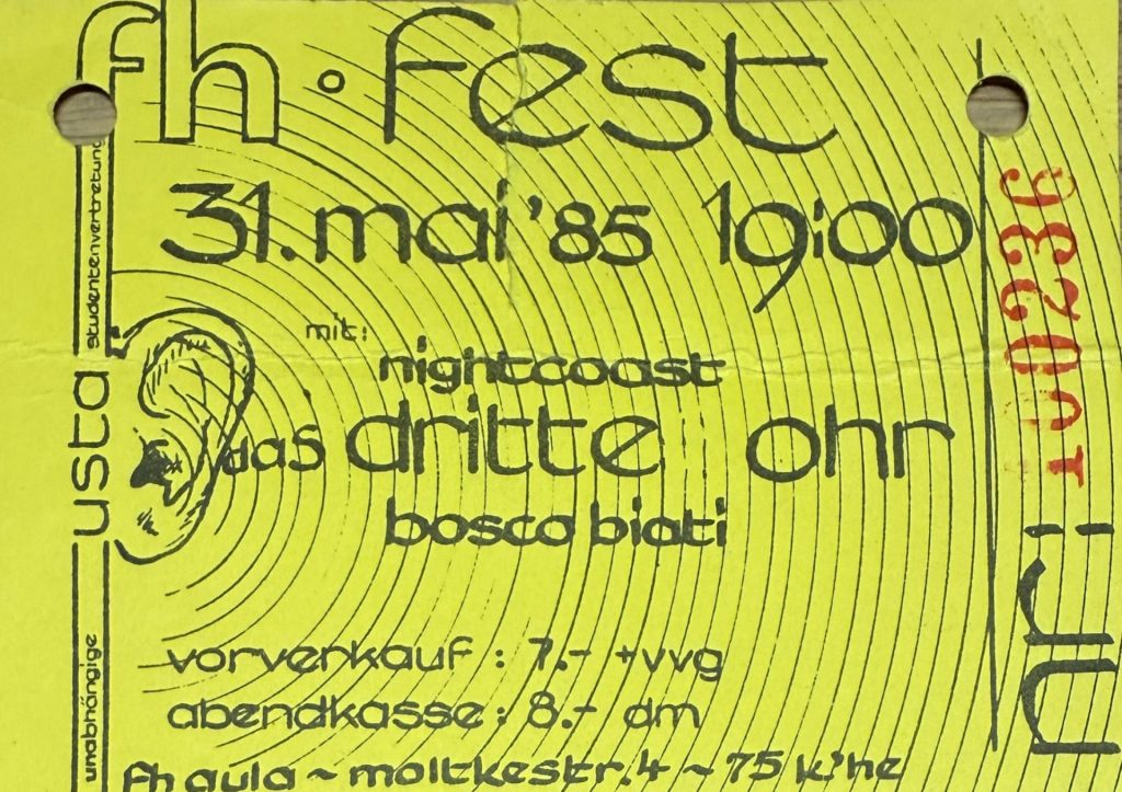 FH Aula- FH-Fest 31.Mai 1985 mit Nightcoast, das Dritte Ohr und Bosco Biati