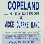 Johnny Copeland meets the Texas Blues Machine & Micke Clarke Band am 16 Dezember 1992 um 21 Uhr in der Festhalle Durlach Karlsruhe