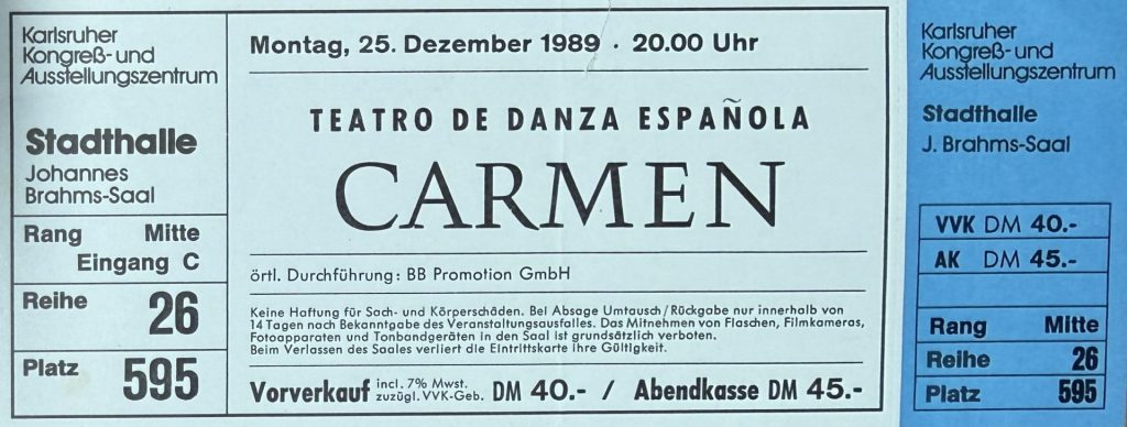 Teatro de Danza Espanola - Carmen in der Stadthalle - Johannes Brahms Saal am 25. Dezember 1989 um 20:00