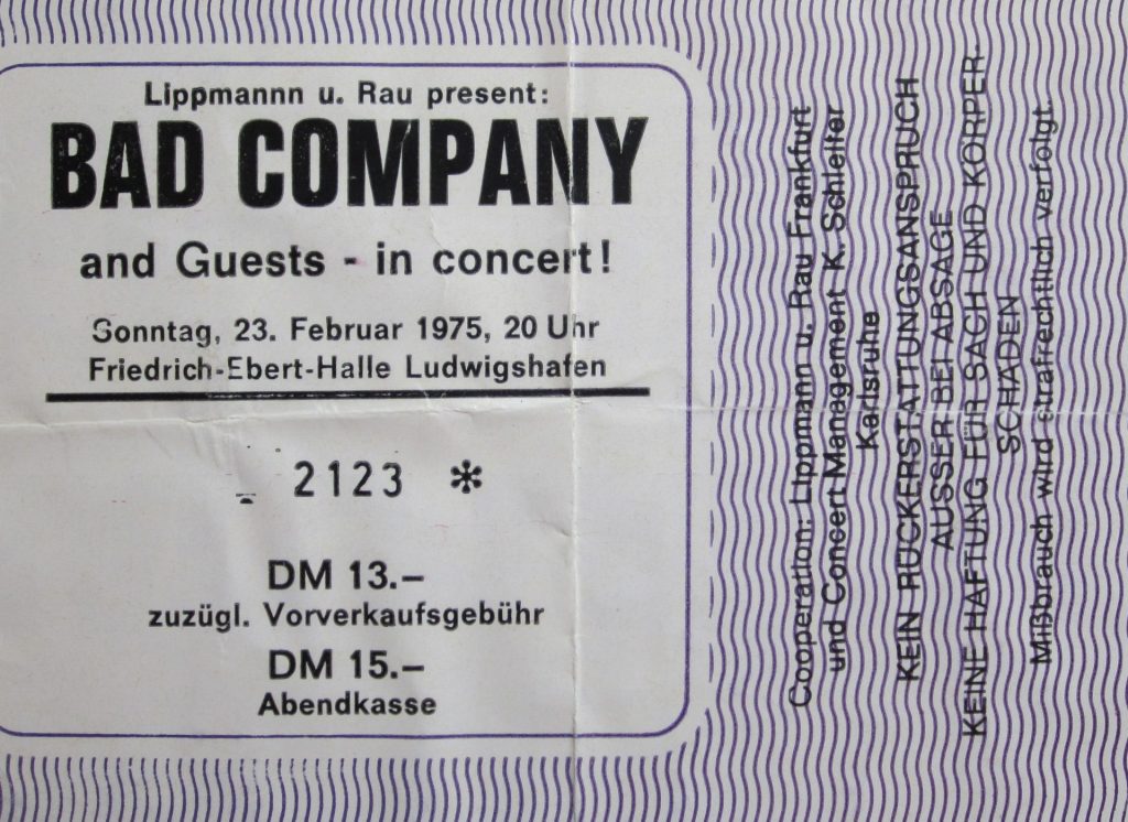 Bad Company and Guests in Concert am 23. Februar 1975 in der Friedrich-Ebert-Halle in Ludwigshafen ( Scan von Werner Kühn - Koditek)
