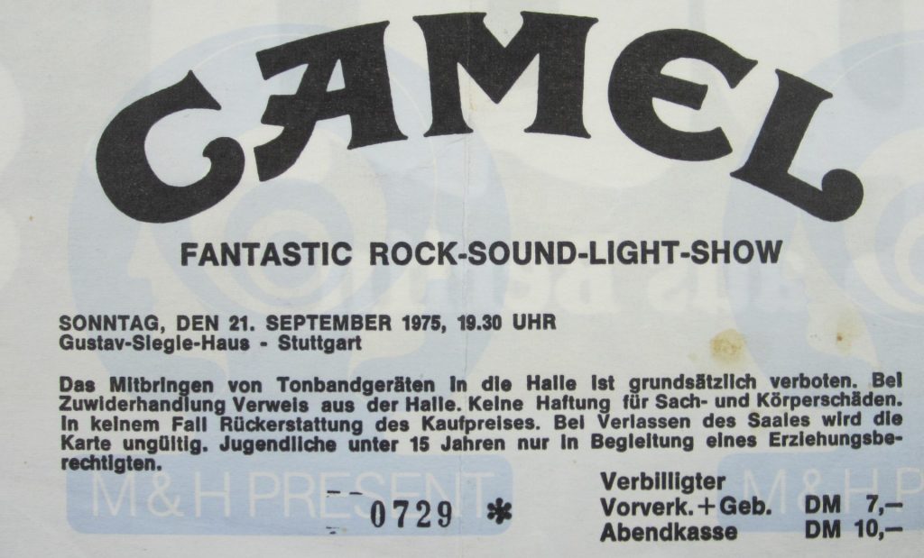 Camel - Fantastic Rock-Sound-Light-Show im Gustav-Siegle Haus, am Sonntag, den 21. September 1975, um 19:30 Uhr ( Scan von Werner Kühn - Koditek)