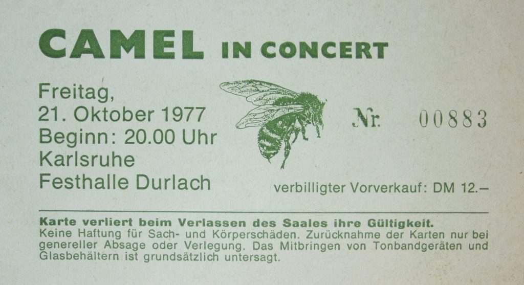 Camel in Concert am 21. Oktober 1977 um 20:00 Uhr in der Festhalle Durlach, Karlsruhe ( Scan von Werner Kühn - Koditek)
