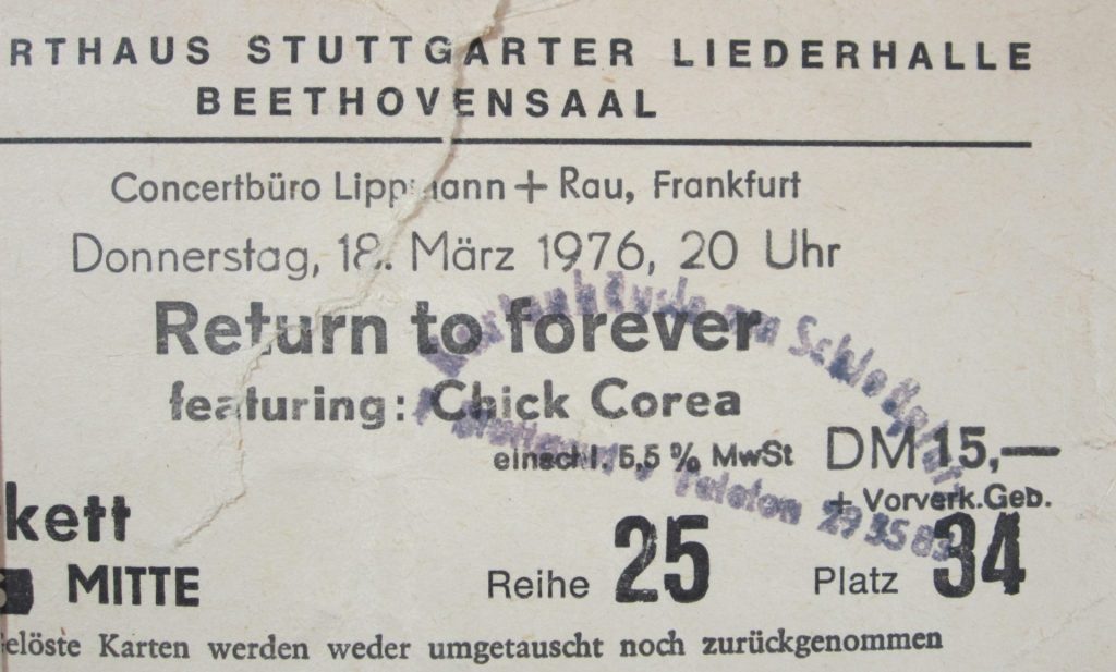 Return to Forever featuring Chick Corea in der Stuttgarter Liederhalle im Beethovensaal am 18 März 1976 um 20 Uhr ( Scan von Werner Kühn - Koditek)