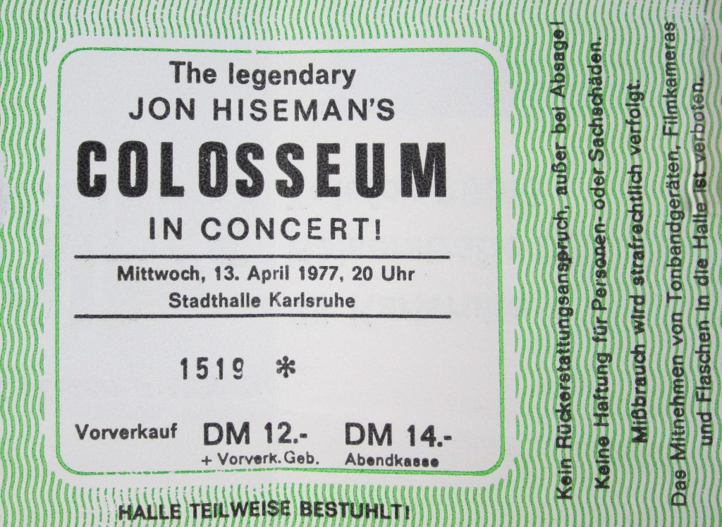 The legendary Jon Hiseman's Colosseum in Concert am Mittwoch dem 13 April 1977 in der Stadthalle Karlsruhe Scan von Werner Kühn - Koditek)