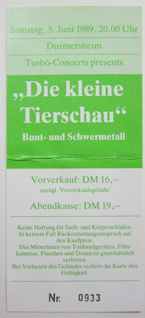 Die kleine Tierschau am Samstag den 3. Juni 1989 in Durmersheim (Festhalle?) (Scan von Werner Kühn - Koditek)