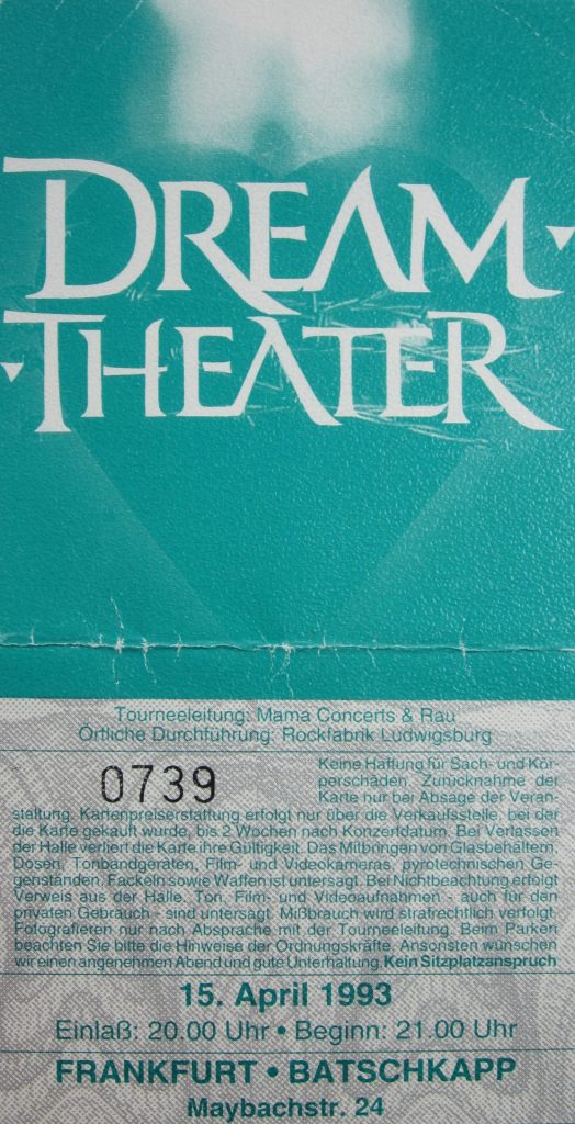 Dream Theater am 15 April 1993 um 21:00 Uhr in Frankfurt in der Batschkapp (Scan von Werner Kühn - Koditek)