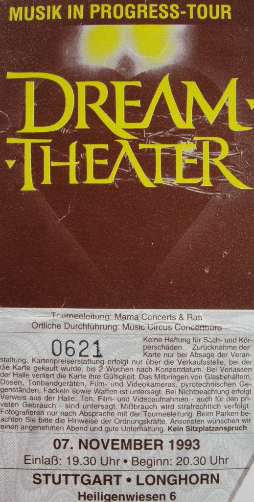Dream Theater am 07 November 1993 im Longhorn in Stuttgart (Scan von Werner Kühn - Koditek)
