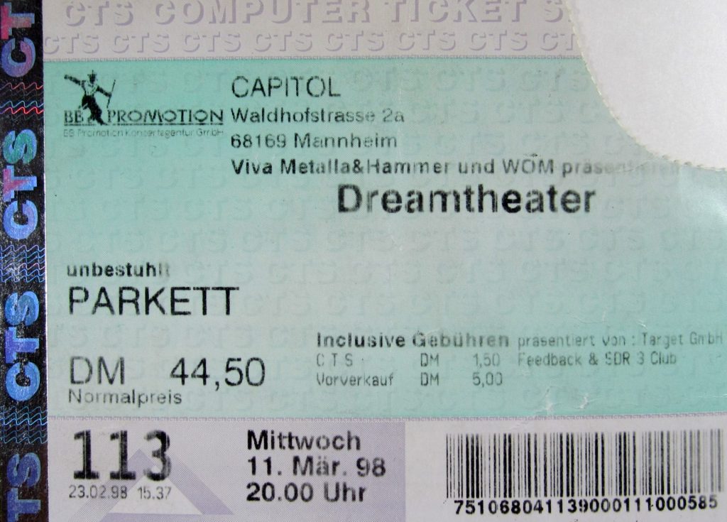 Dreamtheater im Capitol in Mannheim am 11 März 1998 um 20:00 Uhr (Scan von Werner Kühn - Koditek)