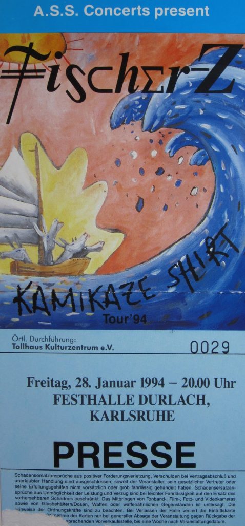 Fischer Z am 28 Januar 1994 in der Festhalle Durlach Karlsruhe (Scan von Werner Kühn - Koditek)