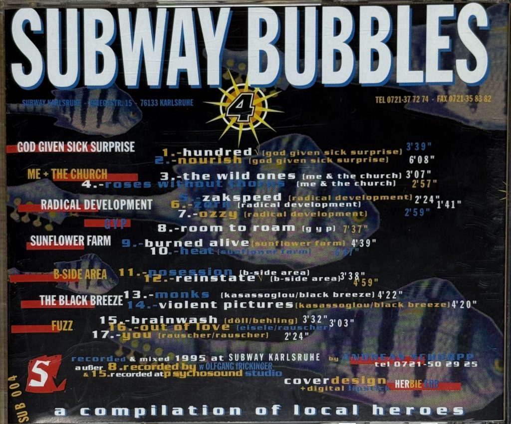Subway Bubbles Nr. 4 mit God Given Sick Suprise, Me + The Church, Radical Development, Sunflower Farm, B-Side Area, The Black Breeze, Fuzz (1995) -Rückseite