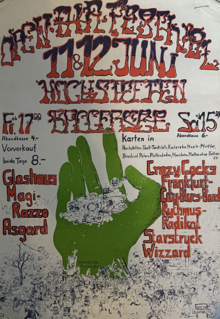 Open Air Festival 11 & 12 Juni  Baggersee Hochstetten mit Glashaus, Magi Razzo, Asgard, Crazy Cocks, Frankfurt City-Blues-Band, Rhythmus-Radikal , Starkstruck und Wizzard