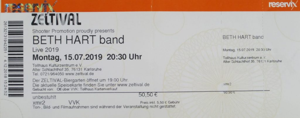 Beth Hart Band Live 2019 am Montag, dem 15.07.2019 um 20:30 im Zeltival, Tollhaus, Karlsruhe (Scan von Werner Kühn - Koditek)