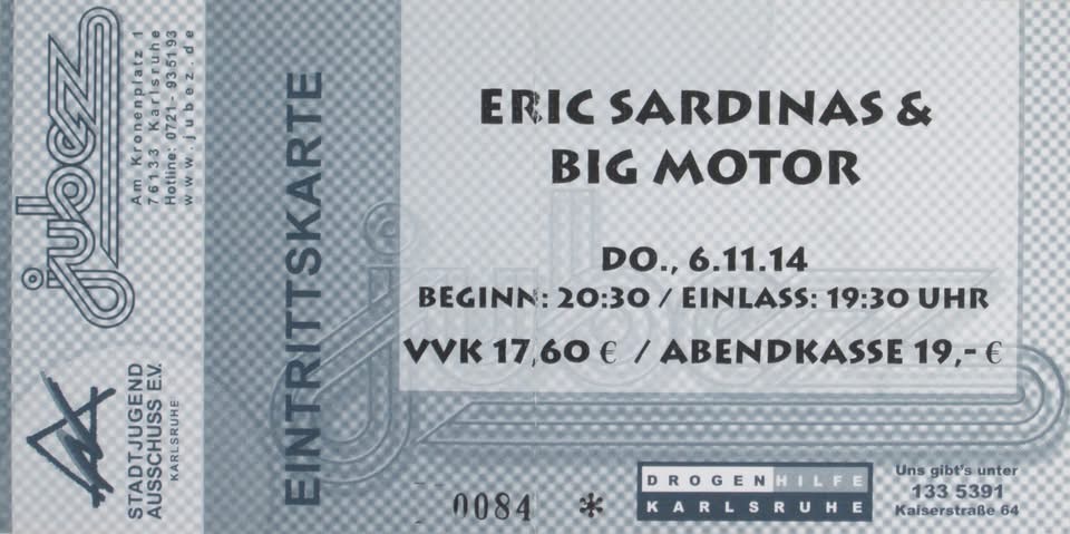 Eric Sardinas & Big Motor am Donnerstag 06.11.14 um 20:30 im Jubez (Scan von Werner Kühn - Koditek)