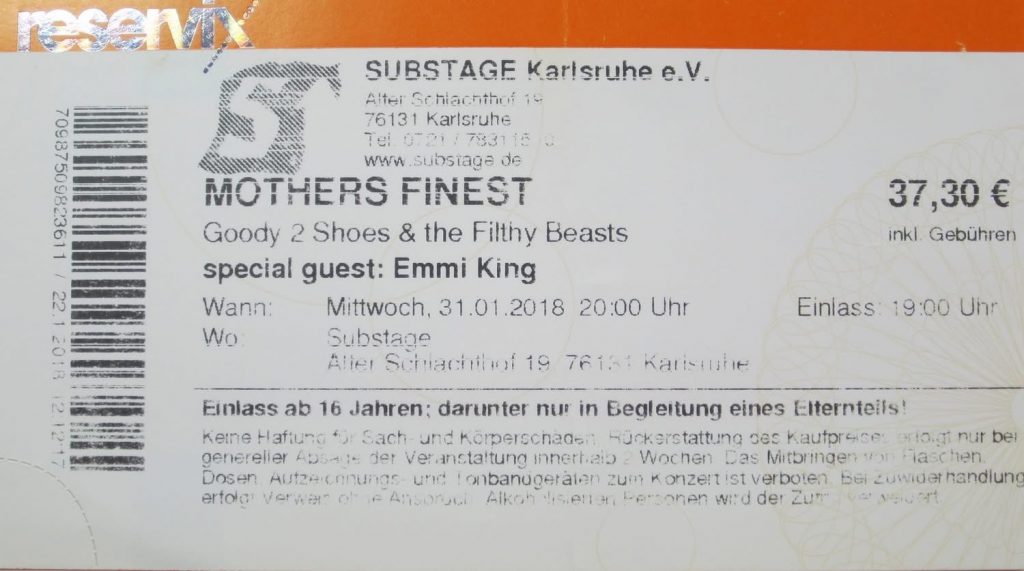 Mother's Finest Goody 2 Shoes & The Filthy Beast Special Guest: Emmi King am 31.01.2018 um 20:00 im Substage (Scan von Werner Kühn - Koditek)