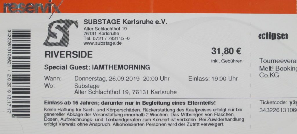 Riverside - Special Guest: Iamthemorning am 26.09.2019 um 20:00 Uhr im Substage Karlsruhe (Scan von Werner Kühn - Koditek)