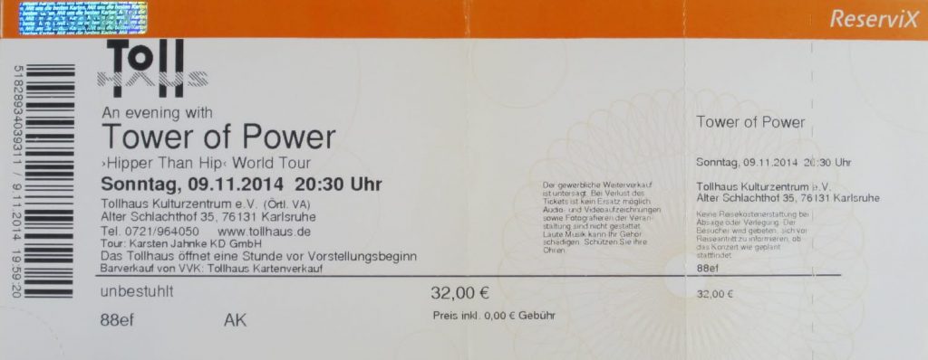 Tower of Power "Hipper than Hip World Tour" am Sonntag, den 09.11.2014 um 20:30 im Tollhaus Karlsruhe (Scan von Werner Kühn - Koditek)