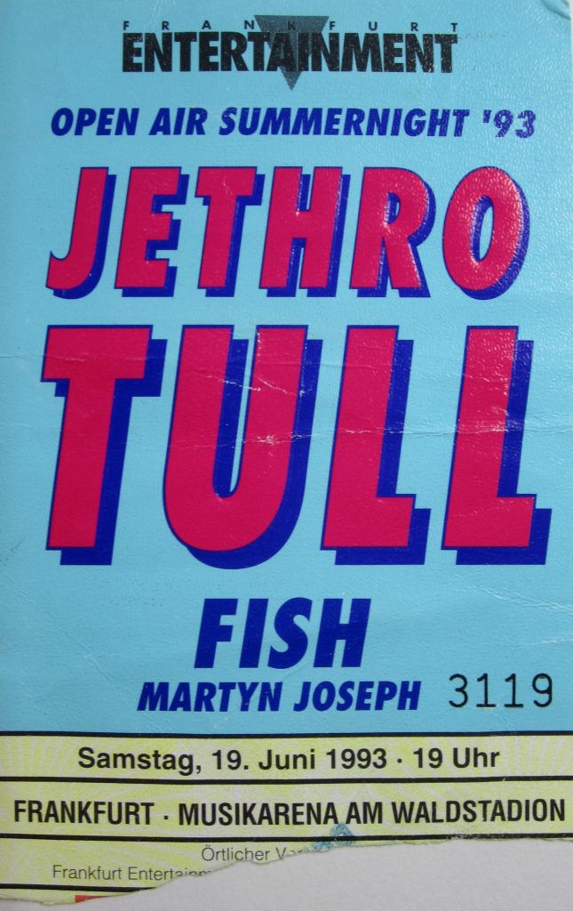 Jethro Tull , Fish und Martyn Joseph - Open Air Summernight - in der Musikarena am Waldstadion in Frankfurt am 19. Juni 1993 (Scan von Werner Kühn - Koditek)