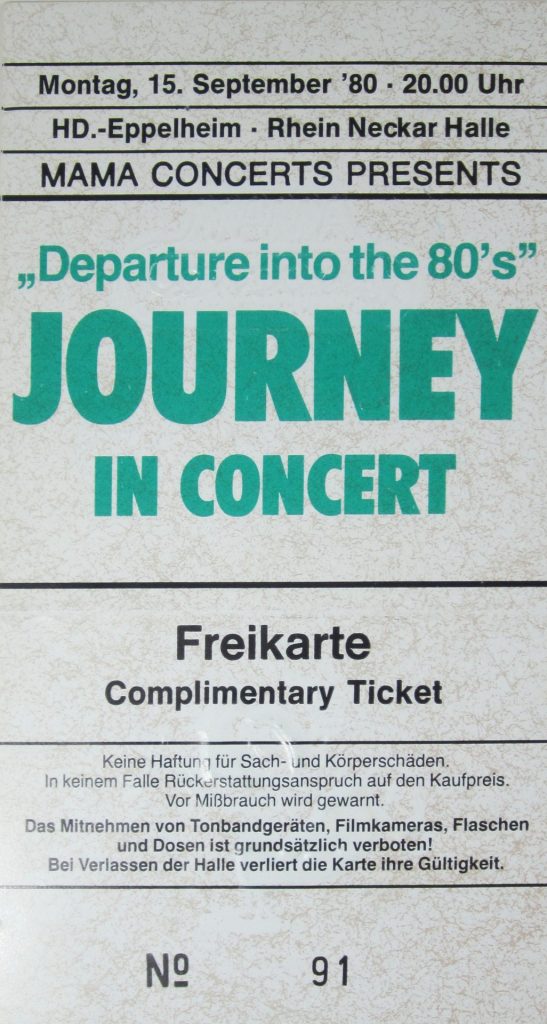 Journey in Concert "Departure into the 80's" am Montag, den 15 September 1980 in Heidelberg Eppelheim in der Rhein-Neckar-Halle Nr. 91 (Scan von Werner Kühn - Koditek)