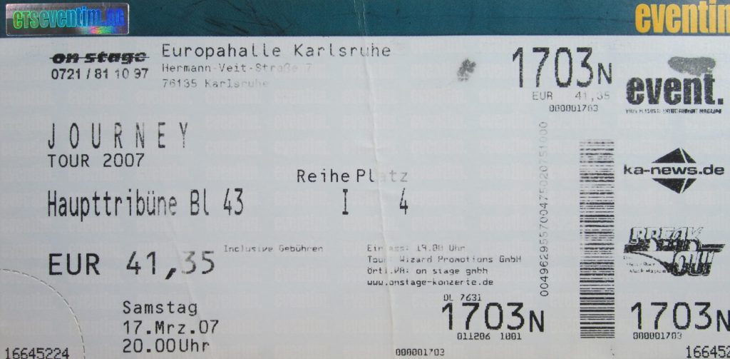 Journey "Tour 2007" in der Europahalle Karlsruhe am 17 März 2007 um 20:00 Uhr (Scan von Werner Kühn - Koditek)