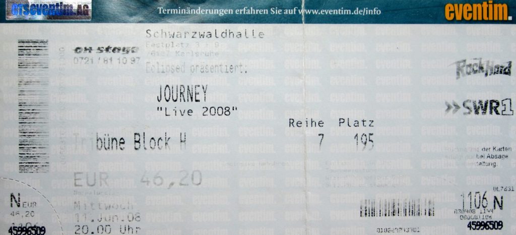 Journey "Live 2008" in der Schwarzwaldhalle Karlsruhe am 11.Juni 2008 um 20:00 Uhr (Scan von Werner Kühn - Koditek)