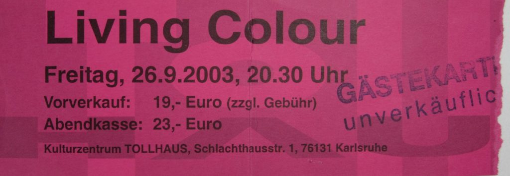 Living Colour am Freitag den 26.09.2003 um 20:30 im Tollhaus (Scan von Werner Kühn - Koditek)
