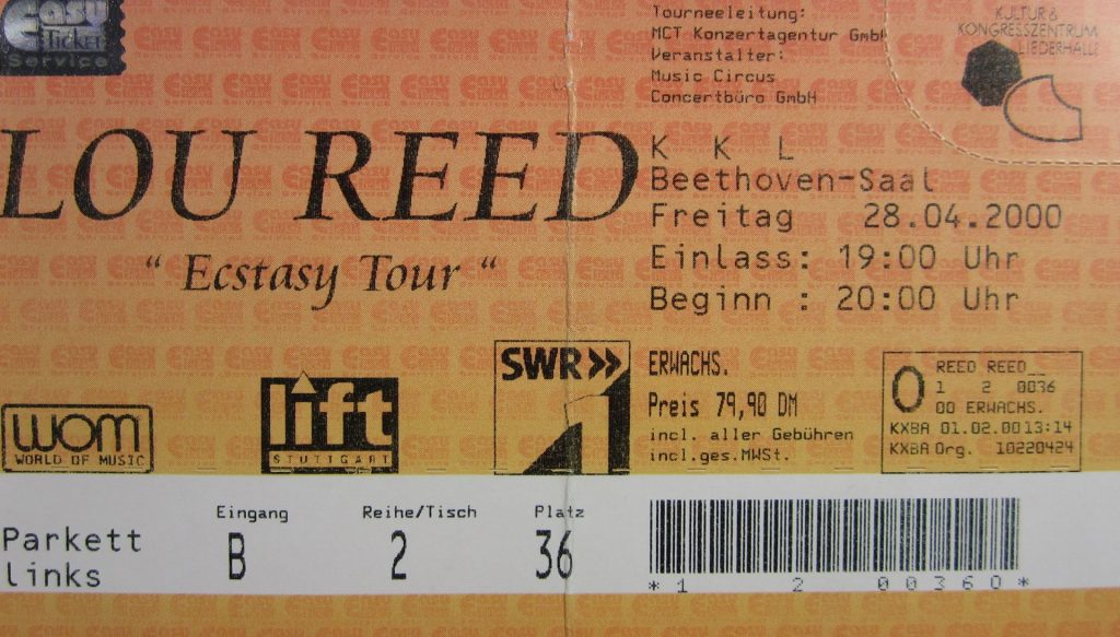 Lou Reed "Ecstasy Tour" in Beethovensaal der Liederhalle Stuttgart am 28.04.2000 um 20:00 Uhr (Scan von Werner Kühn - Koditek)