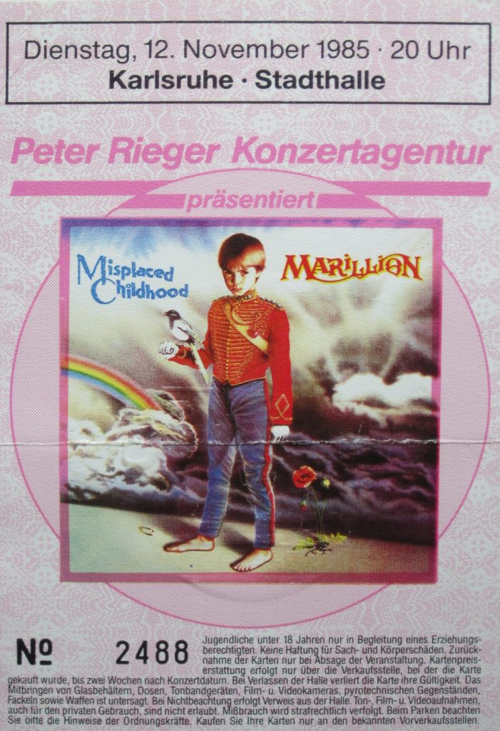 Marillion - Misplaced Childhood am Dienstag, den 12 November 1985 um 20:00 Uhr in der Karlsruher Stadthalle (Scan von Werner Kühn - Koditek)