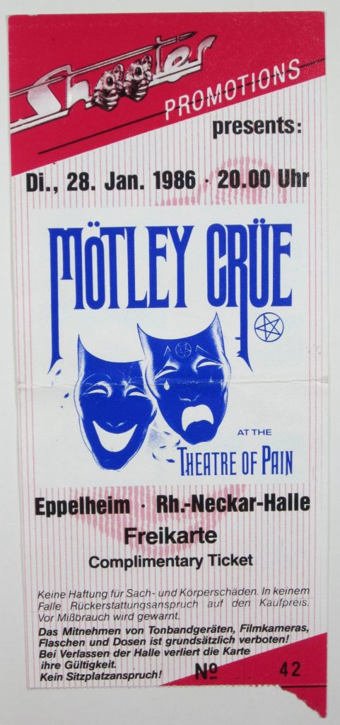 Mötley Crüe in der Rhein-Neckar-Halle Eppelheim am 28. Januar 1986 um 20:00 Uhr (Scan von Werner Kühn - Koditek)