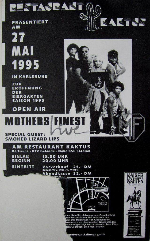 Mothers Finest live mit Special Guest: Smoked Lizard Lips im Restaurant Kaktus am 27 Mai 1995 (Scan von Werner Kühn - Koditek)