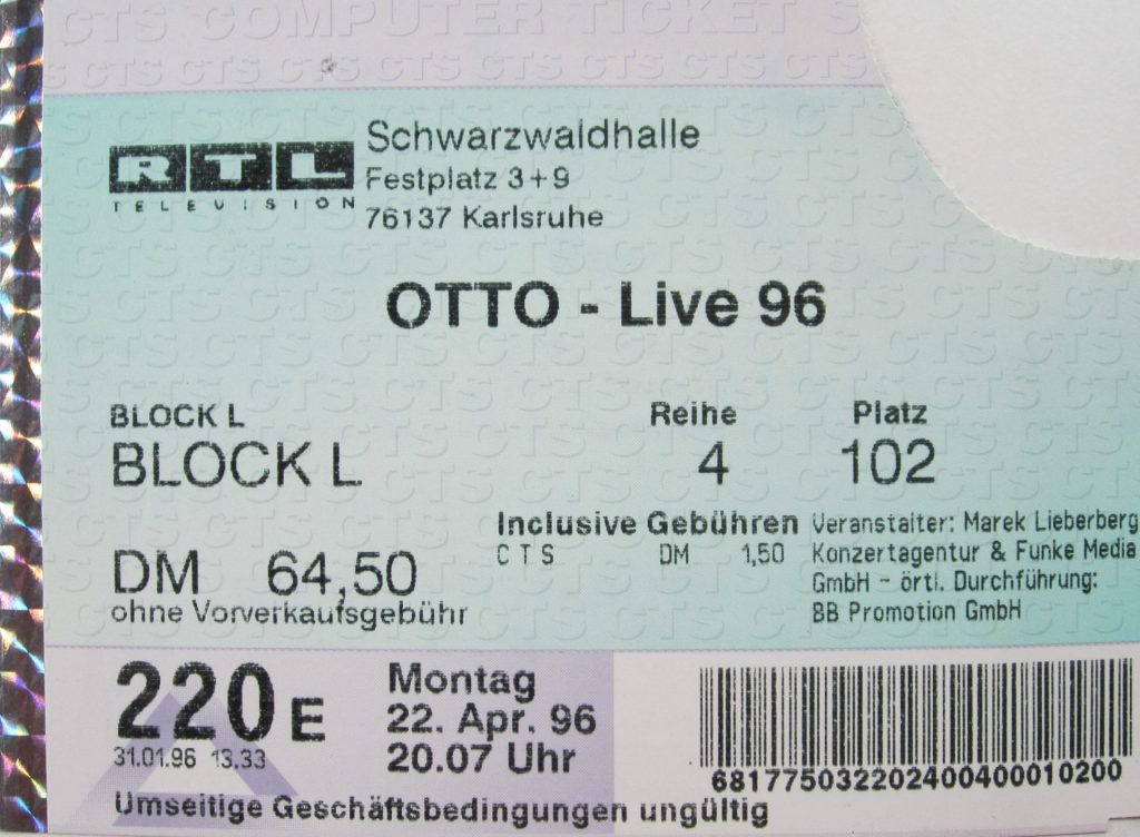 Otto - Live 96 in der Schwarzwaldhalle am Festplatz 3+9 in 76137 Karlsruhe am 22 April 1996 um 20:07 Uhr (Scan von Werner Kühn - Koditek)