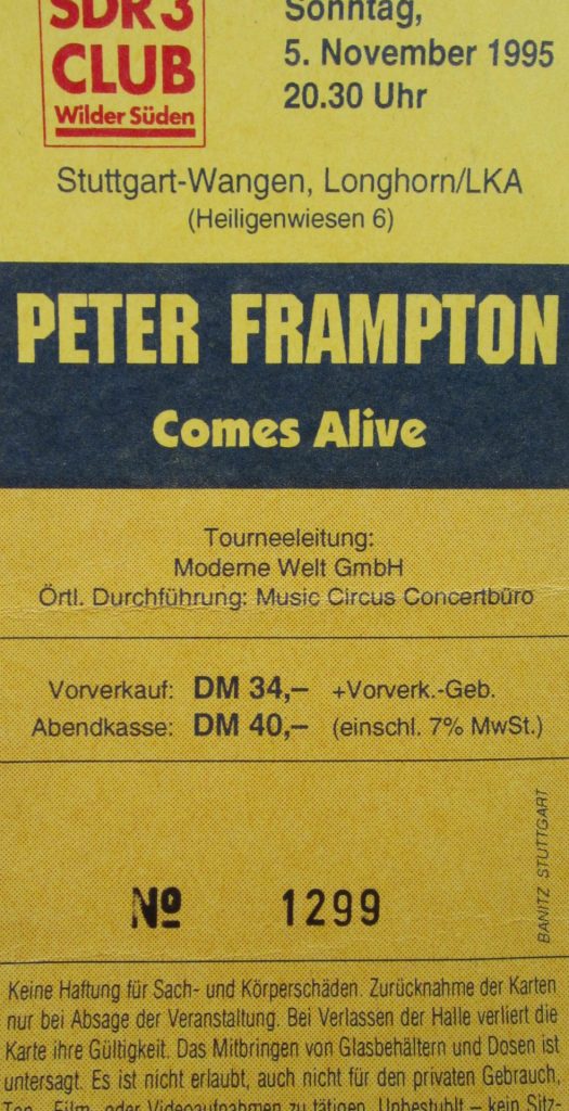 Peter Frampton am 5.November 1995 in Stuttgart Wangen im Longhorn/LKA (Scan von Werner Kühn - Koditek)