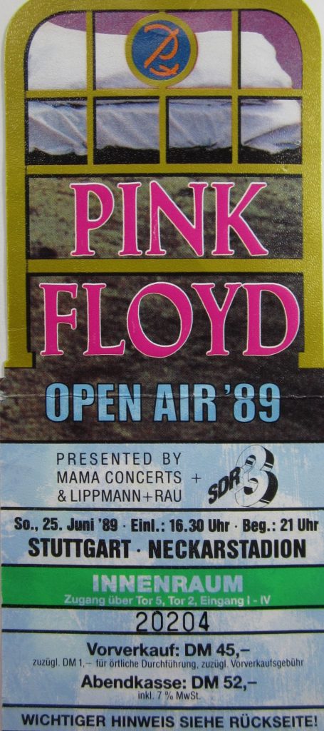 Pink Floyd - Open Air '89 am 25 Juni 1989 im Neckarstadion Stuttgart (Scan von Werner Kühn - Koditek)
