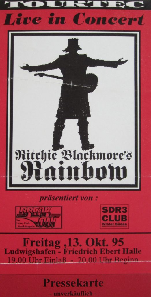 Ritchie Blackmore's Rainbow live in Concert am Freitag den 13 Oktober 1995 in der Friedrich-Ebert-Halle in Ludwigshafen (Scan von Werner Kühn - Koditek)