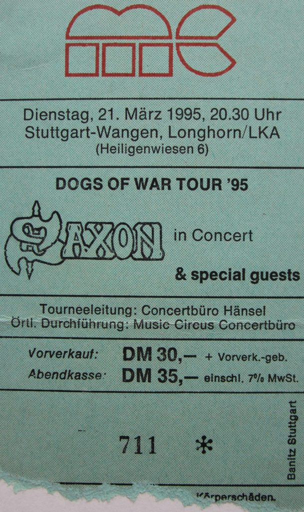 Saxon am 21.März 1995 um 20:30 Uhr in Stuttgart-Wangen im Longhorn/LKA (Scan von Werner Kühn - Koditek)